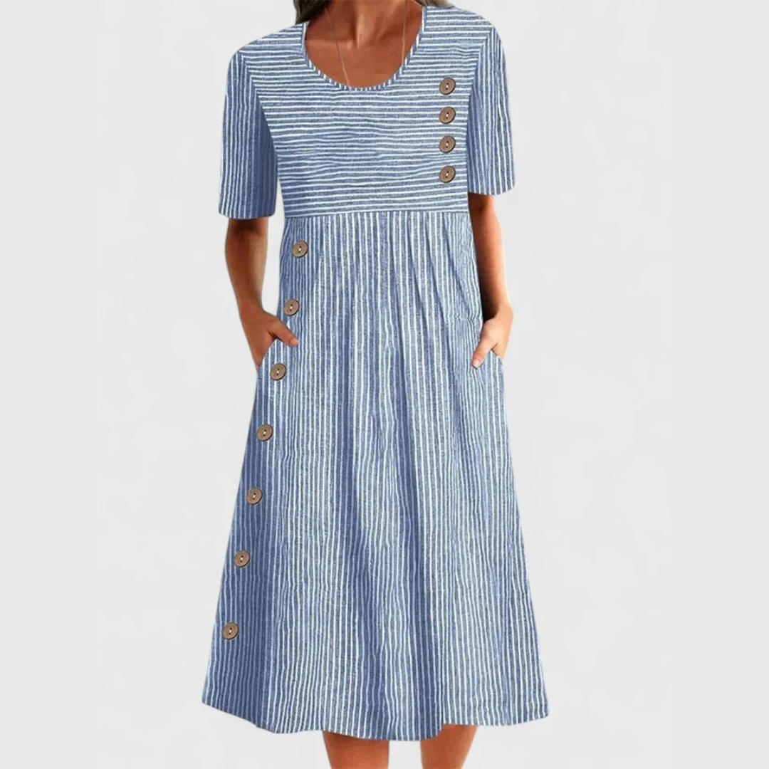 Leontias – Striped Button-Front Midi Dress