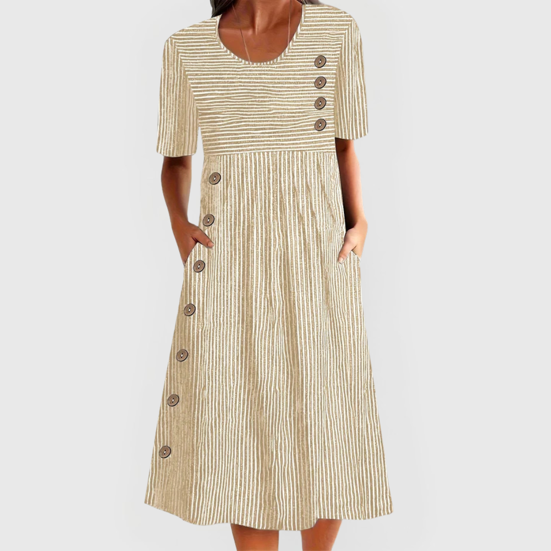 Leontias – Striped Button-Front Midi Dress