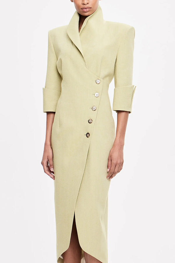 Linen Lapel Midi Dress