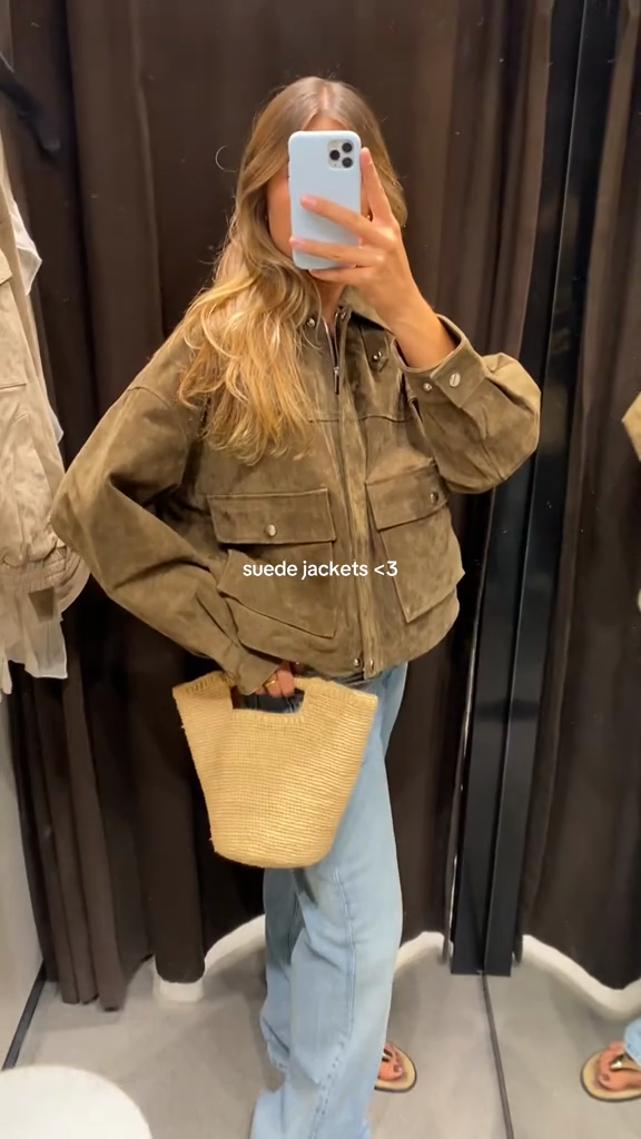 Khaki Suede Cropped Jacket