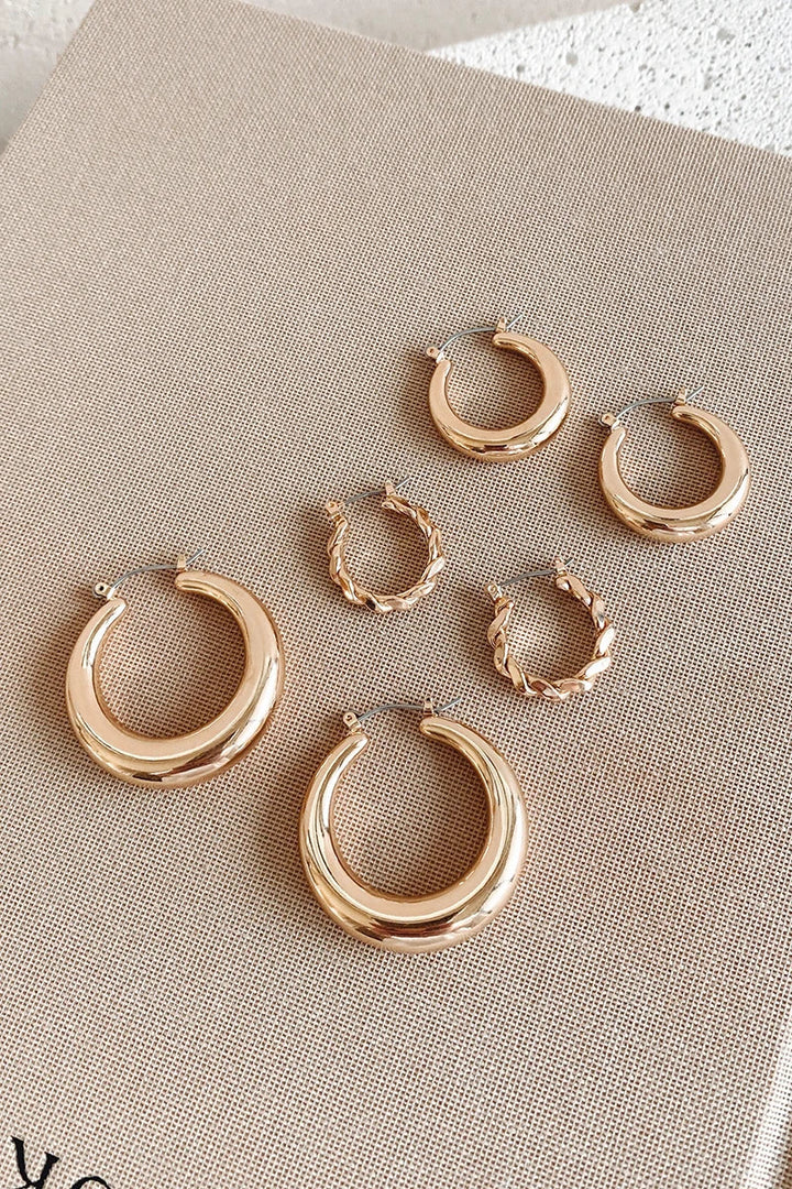 Classic Hoop Earrings Set - Gold