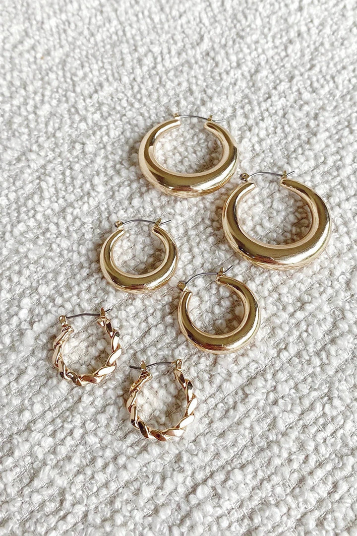 Classic Hoop Earrings Set - Gold