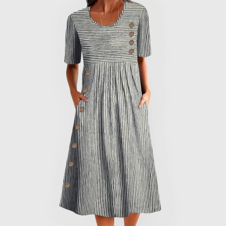 Leontias – Striped Button-Front Midi Dress