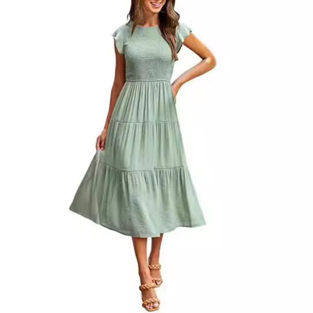 KRISELLE™ - Elegant Flutter Sleeve Smoke Midi Dress