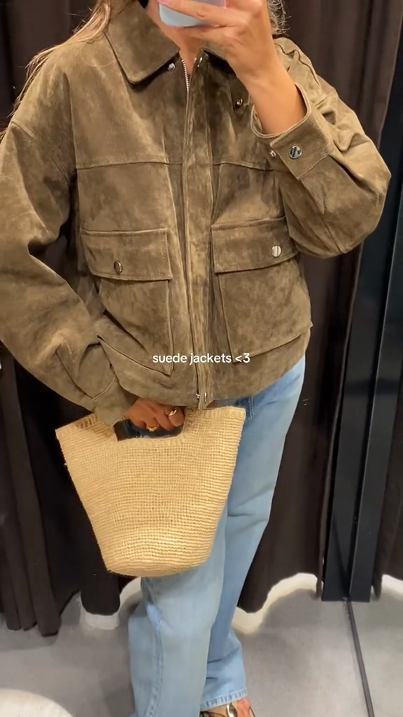 Khaki Suede Cropped Jacket
