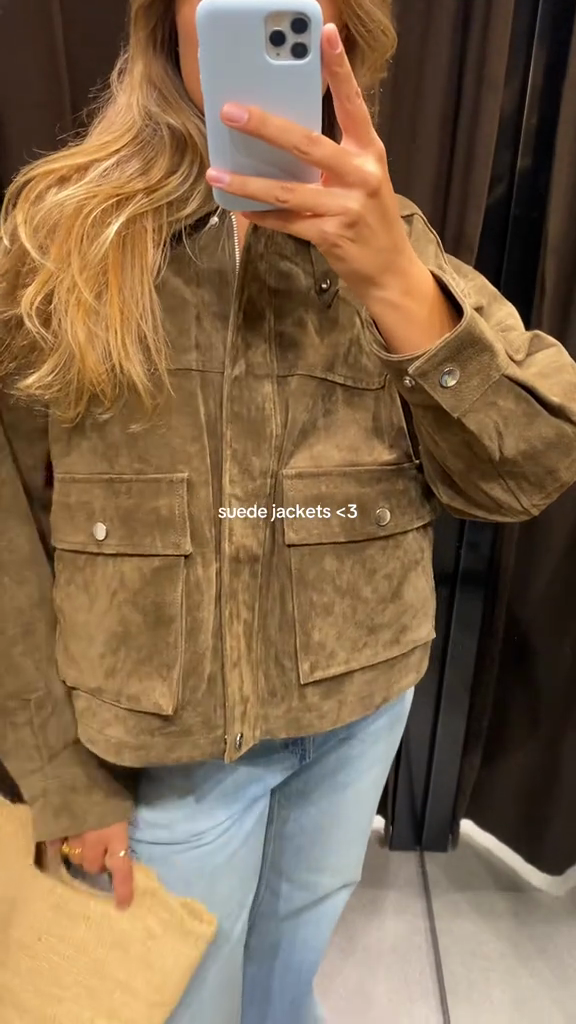 Khaki Suede Cropped Jacket
