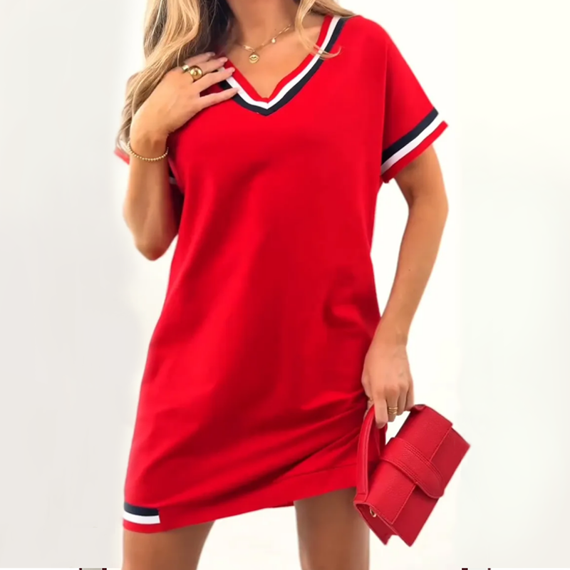 V-neck color-block midi dress