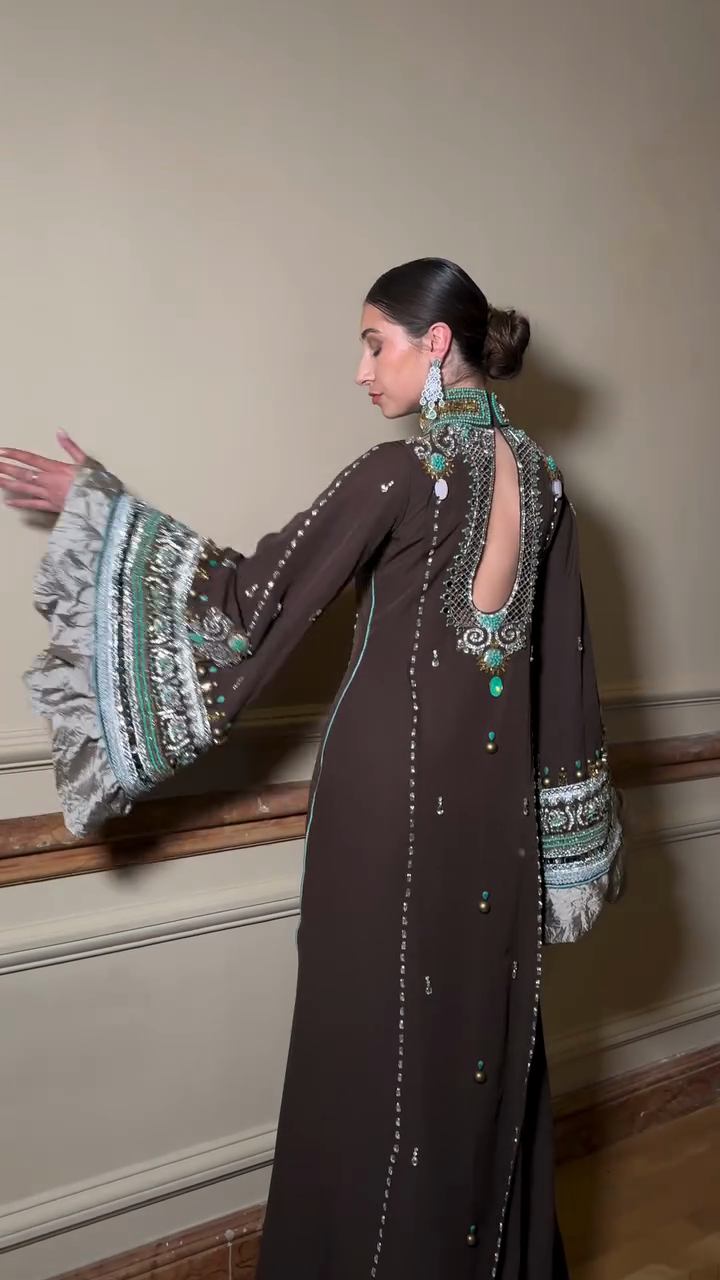 Brown Embellished Maxi Dress