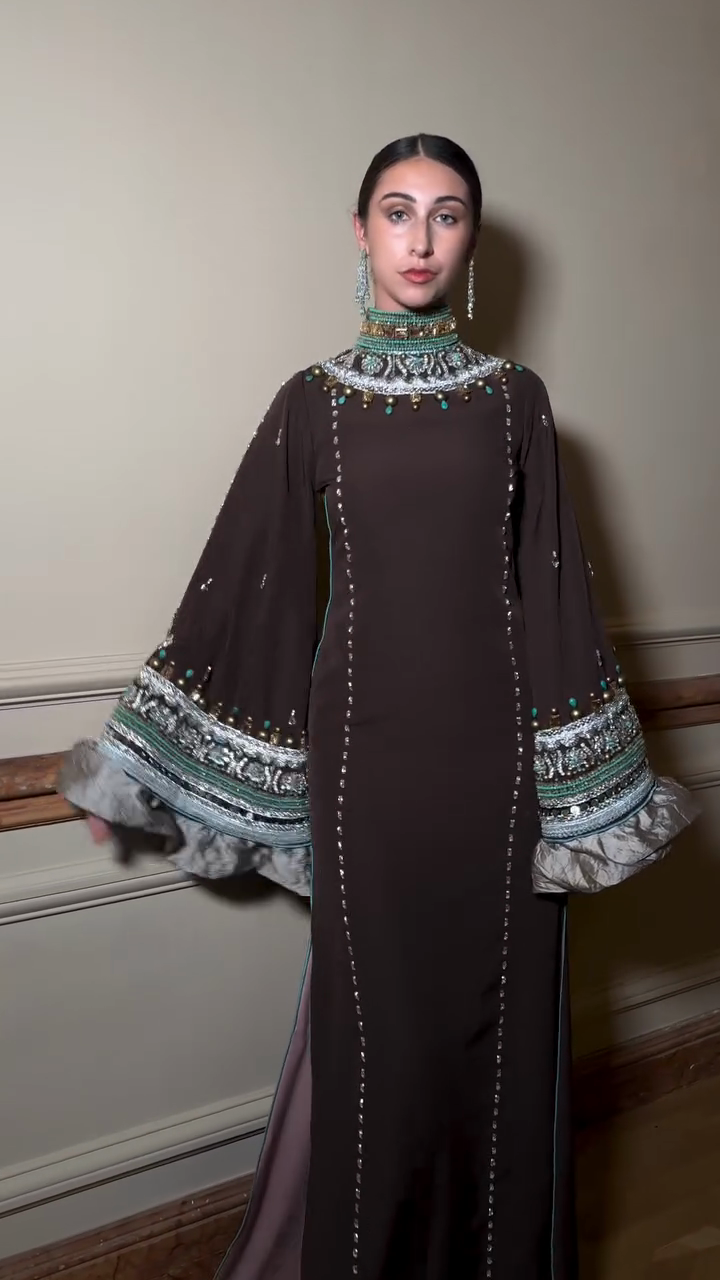 Brown Embellished Maxi Dress