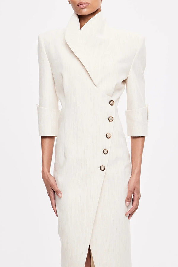 Linen Lapel Midi Dress