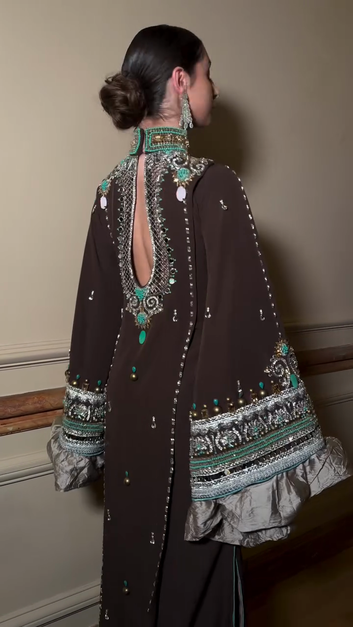 Brown Embellished Maxi Dress