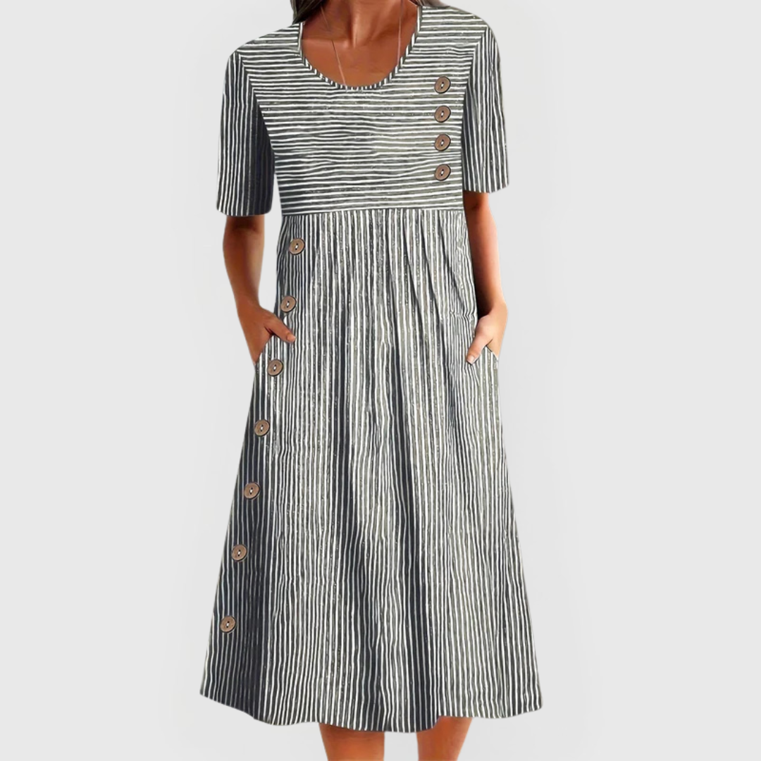 Leontias – Striped Button-Front Midi Dress