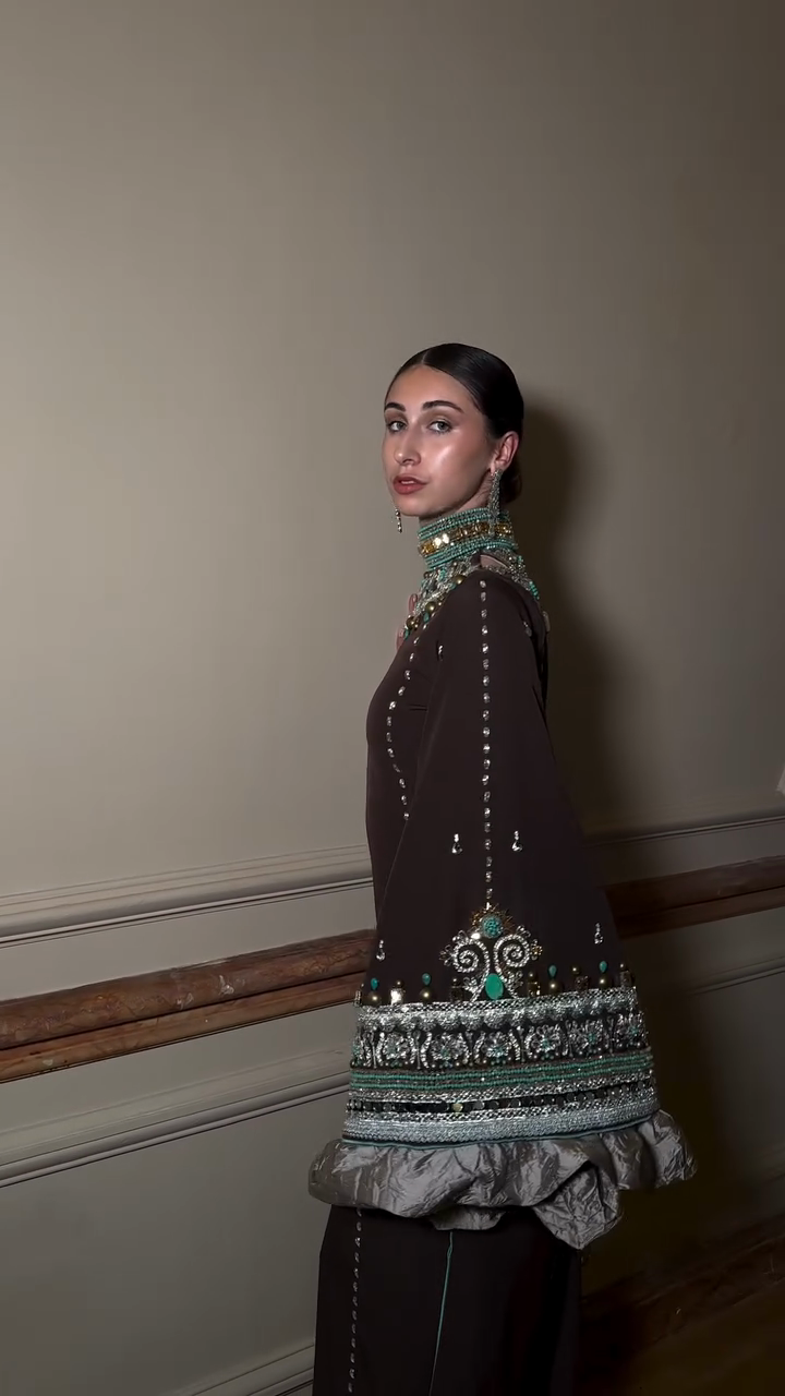 Brown Embellished Maxi Dress