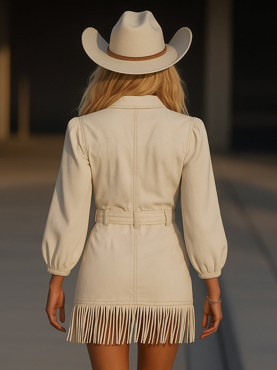 Lunika | Denim Mini Dress with Fringes