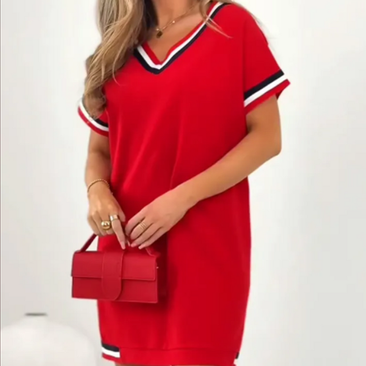 V-neck color-block midi dress