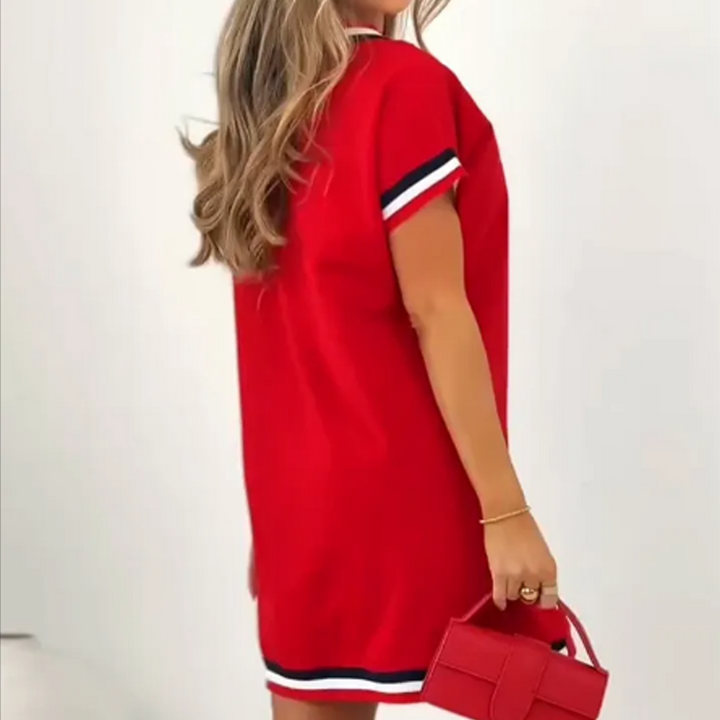 V-neck color-block midi dress